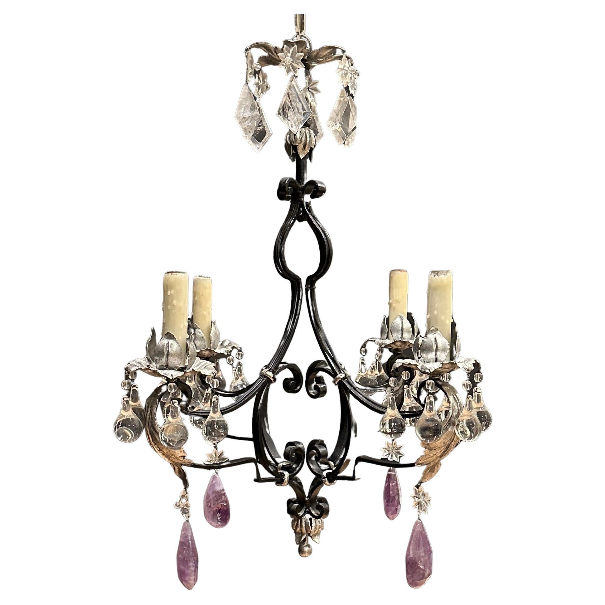 Rock Crystal Iron And Silver Gilt Chandelier For Sale