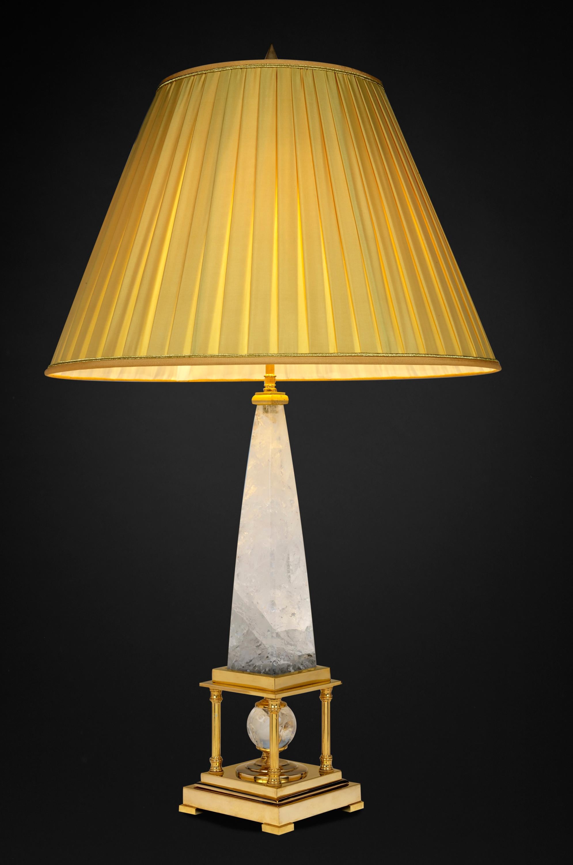 Gold Plate Rock Crystal Lamps by Alexandre Vossion For Sale