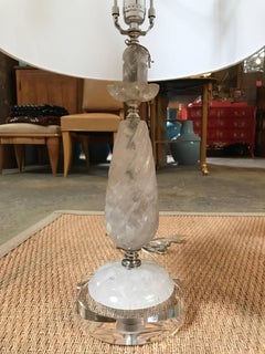 Rock Crystal Lamps with Sterling Plated Detail, a Pair