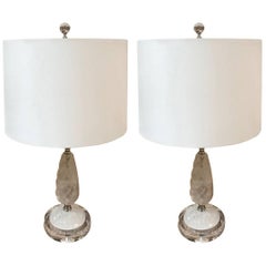 Rock Crystal Lamps with Sterling Plated Detail, a Pair