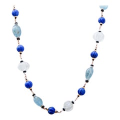 Rock Crystal, Lapis, Onyx, Diamonds, Aquamarine, Rose Gold Necklace.