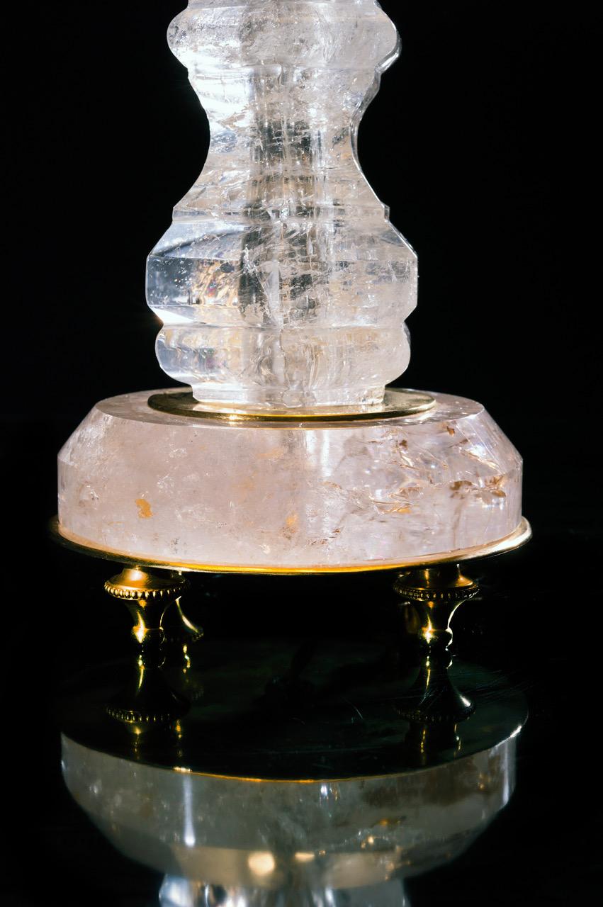 Hand-Carved Rock Crystal Louis the XVth Style  Lamps by Alexandre Vossion