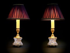 Rock Crystal Louis The XVIth Style 24K Ormolu Gilding Bronze Lamp Purple Shades