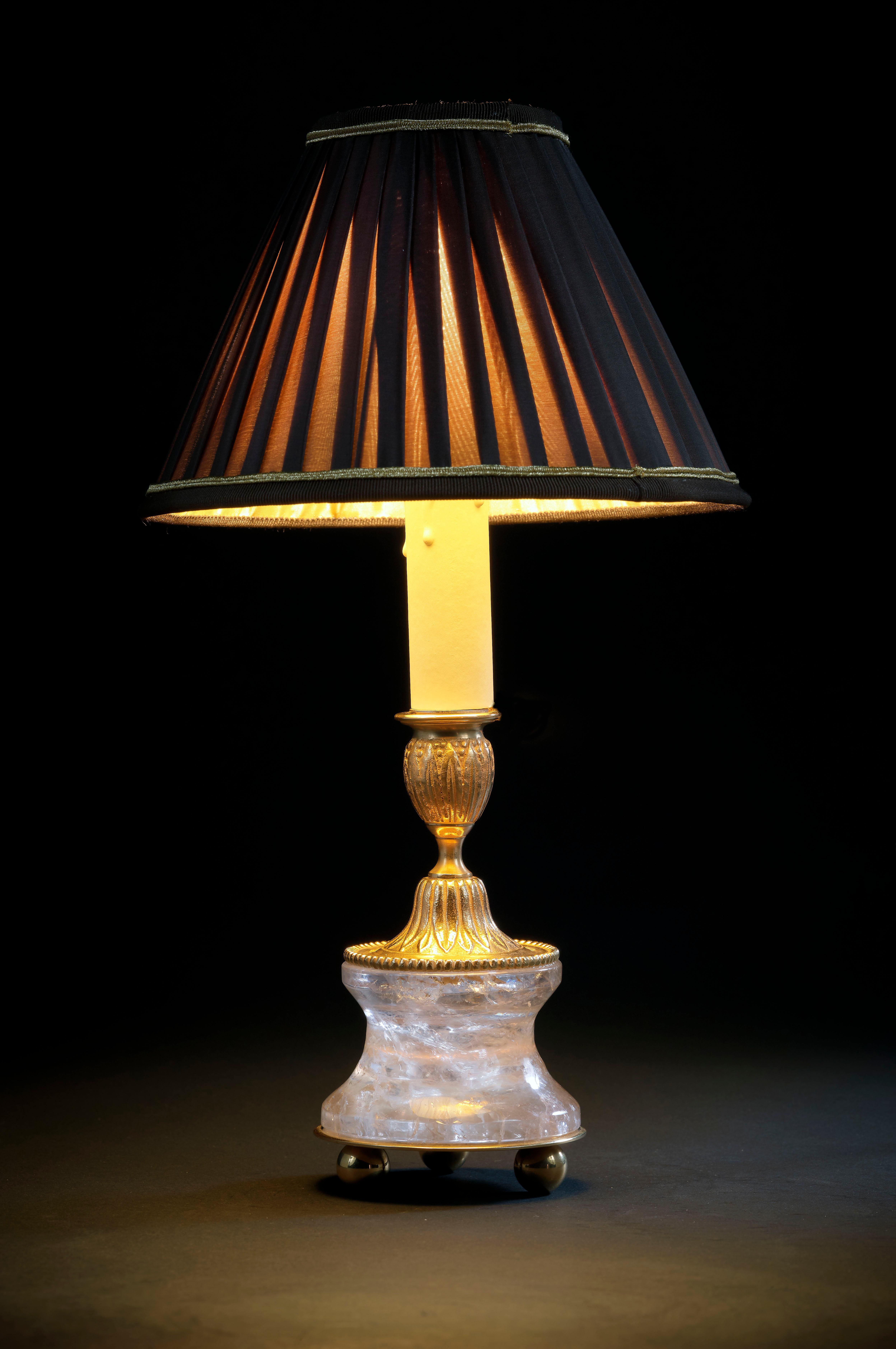 Louis XVI Rock Crystal Louis The XVI th Style 24-Karat Ormolu Gilding Bronze Lamps For Sale
