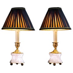 Rock Crystal Louis the XVIth Style 24K Ormolu Gilding Bronze Lamps Brown Shades