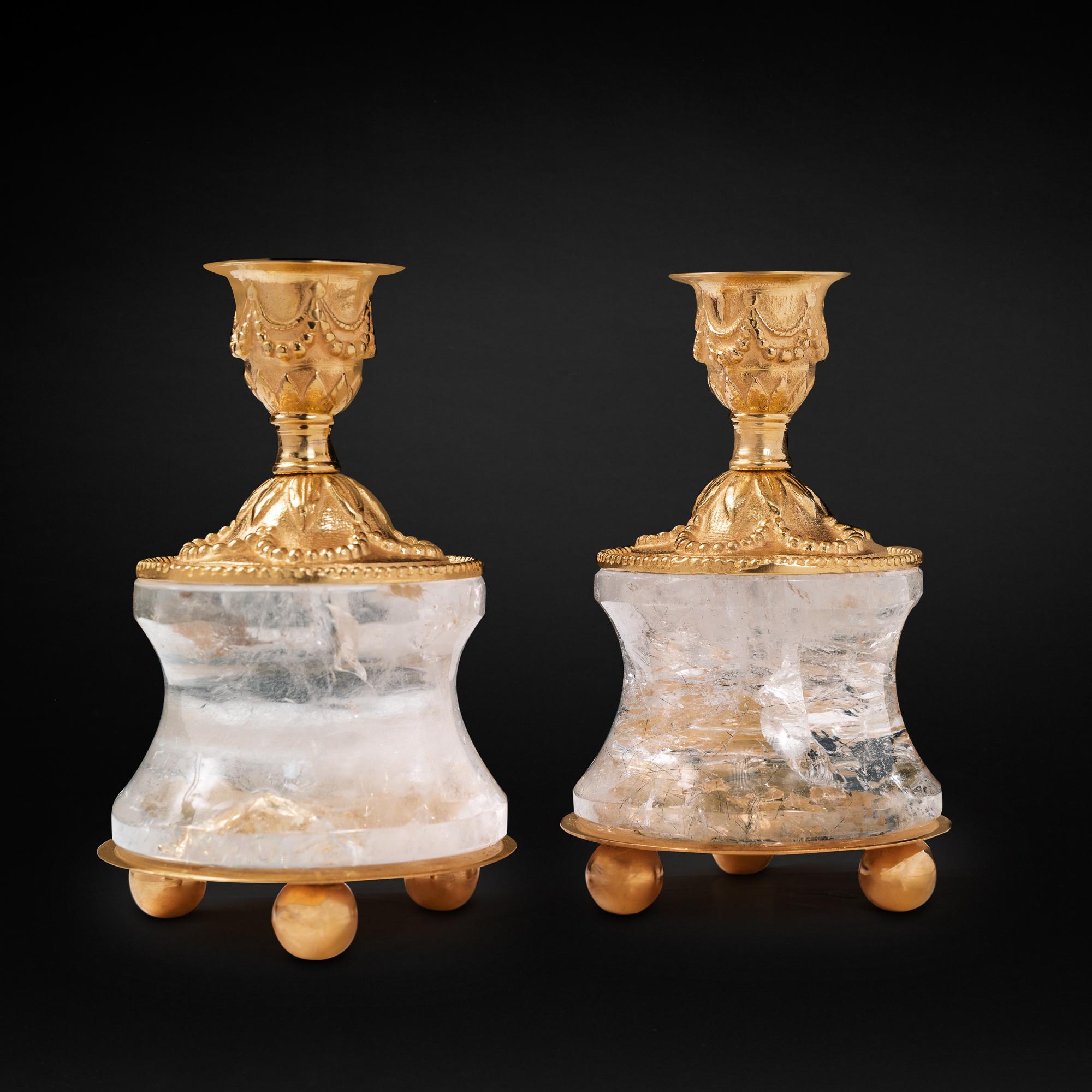 Rock Crystal Louis the Xvith Style 24k Ormolu Gilding Bronze Lamps Green Shades In New Condition In SAINT-OUEN, FR