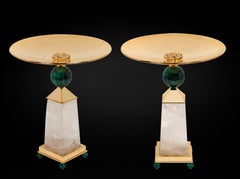 Rock Crystal, Malachite, 24 K Gold Plated Pair of Centerpieces