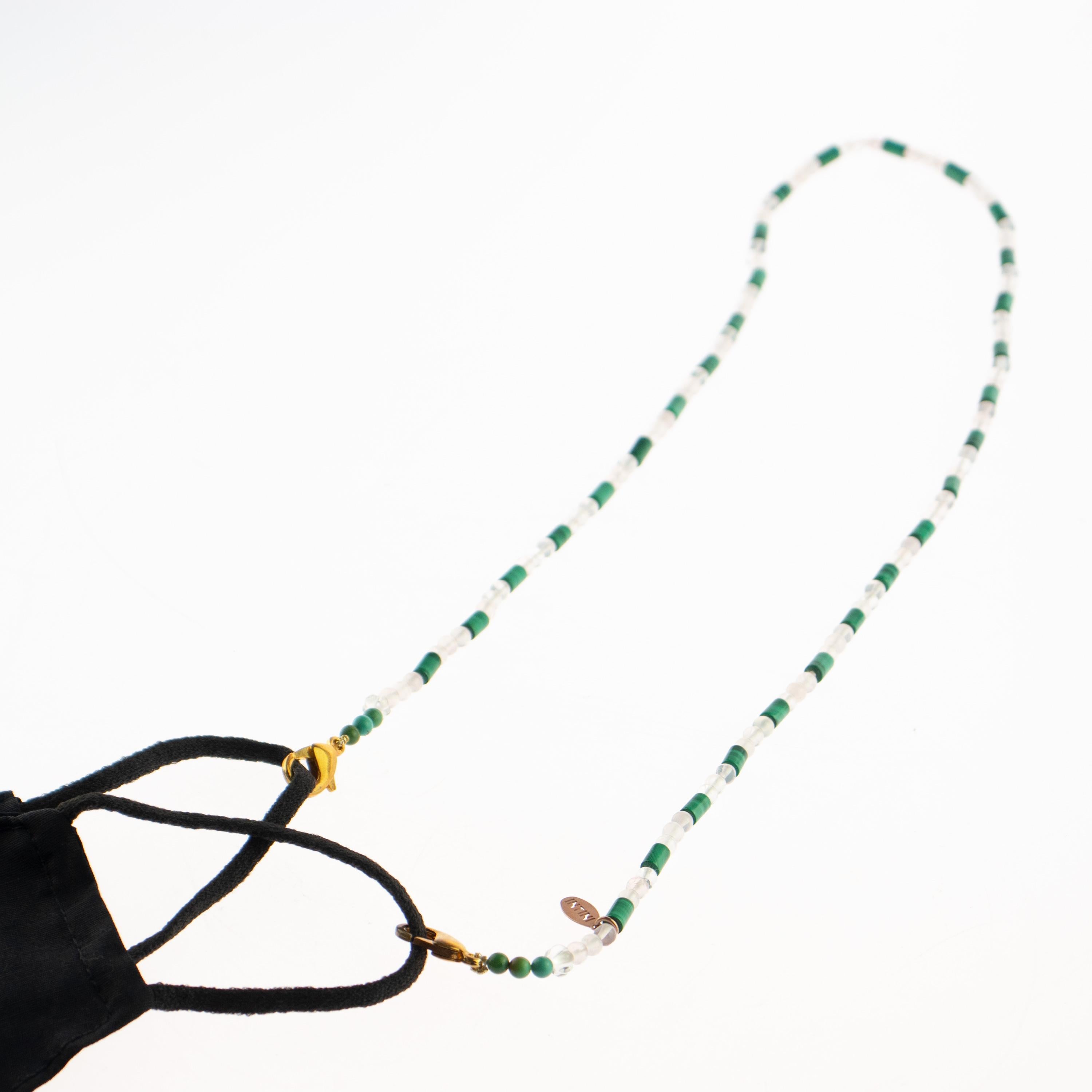 Rock Crystal Malachite Beaded String Lanyard Handmade Face Mask Holder Necklace For Sale 2