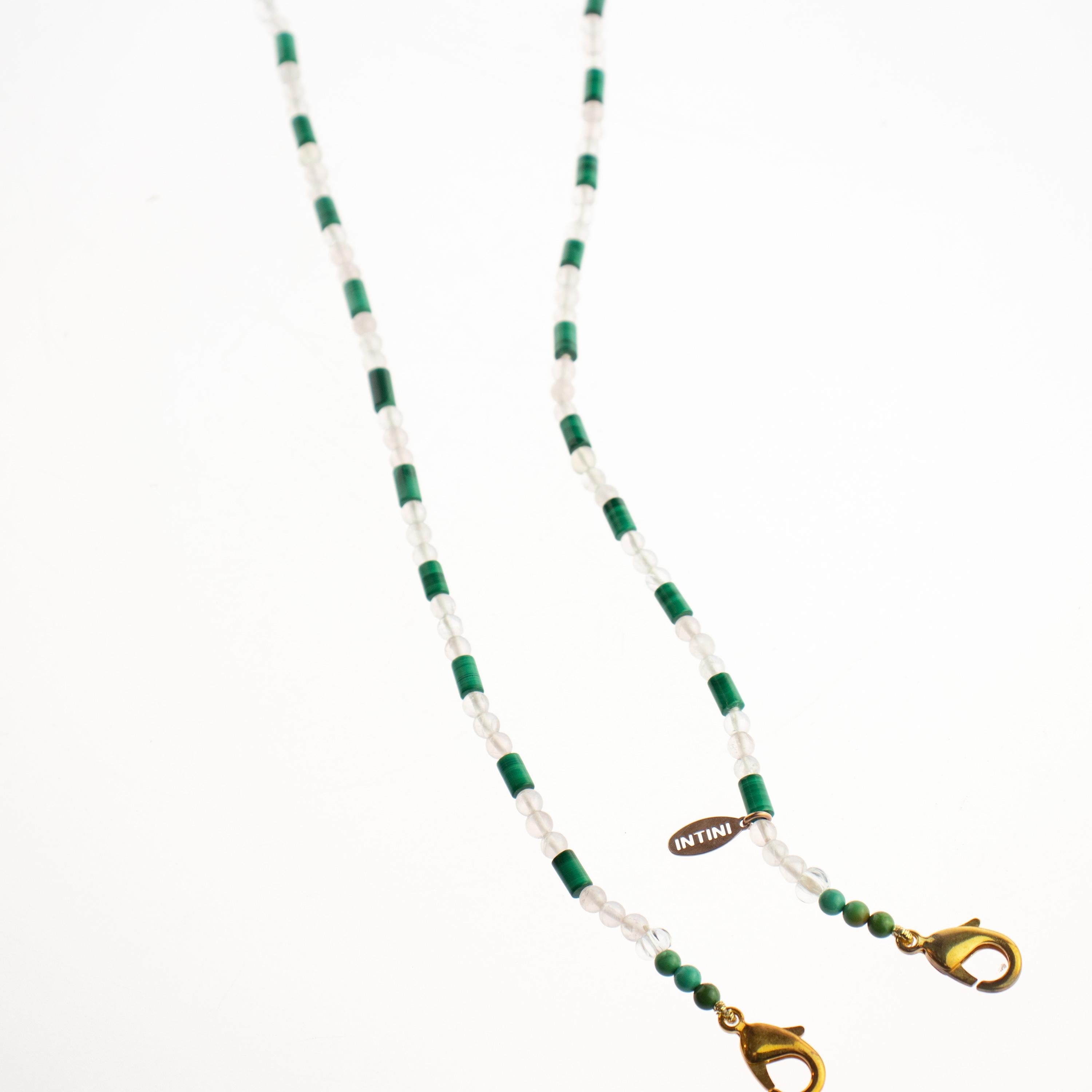 Cristallo di rocca Malachite Cordino con perline Collana porta maschera fatta a mano in vendita 1