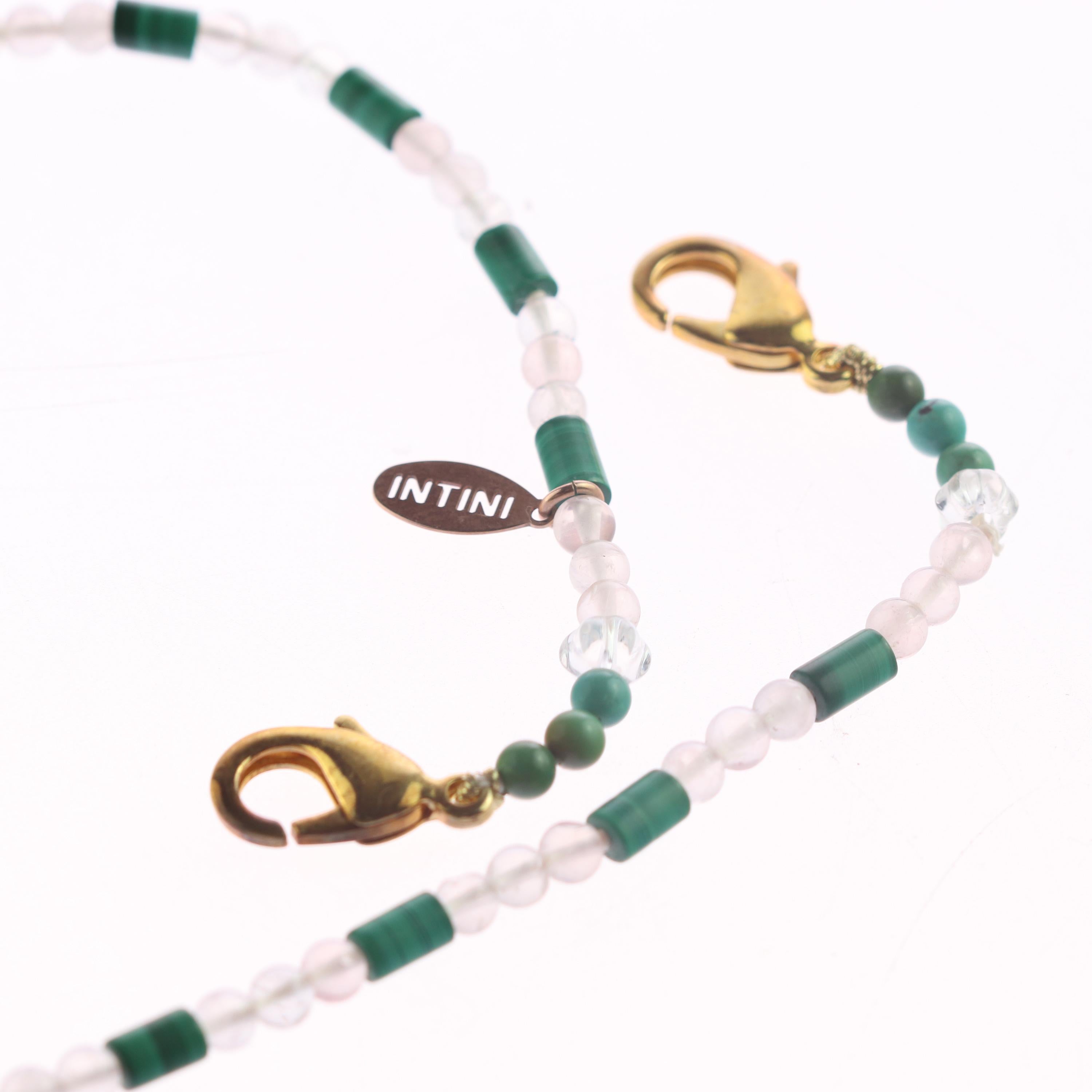Rock Crystal Malachite Beaded String Lanyard Handmade Face Mask Holder Necklace In New Condition For Sale In Milano, IT