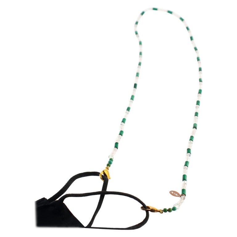 Rock Crystal Malachite Beaded String Lanyard Handmade Face Mask Holder  Necklace For Sale at 1stDibs