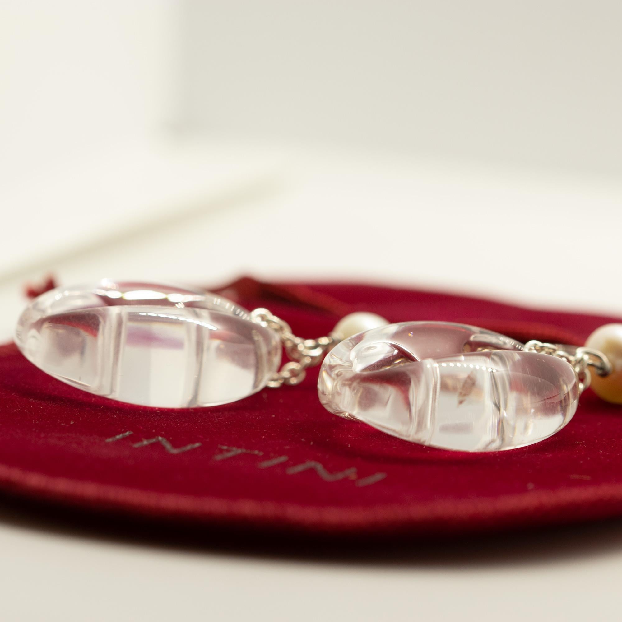 Art Nouveau Orecchini di cristallo di rocca Marine Mash in argento sterling con perle pendenti Intini Jewels in vendita