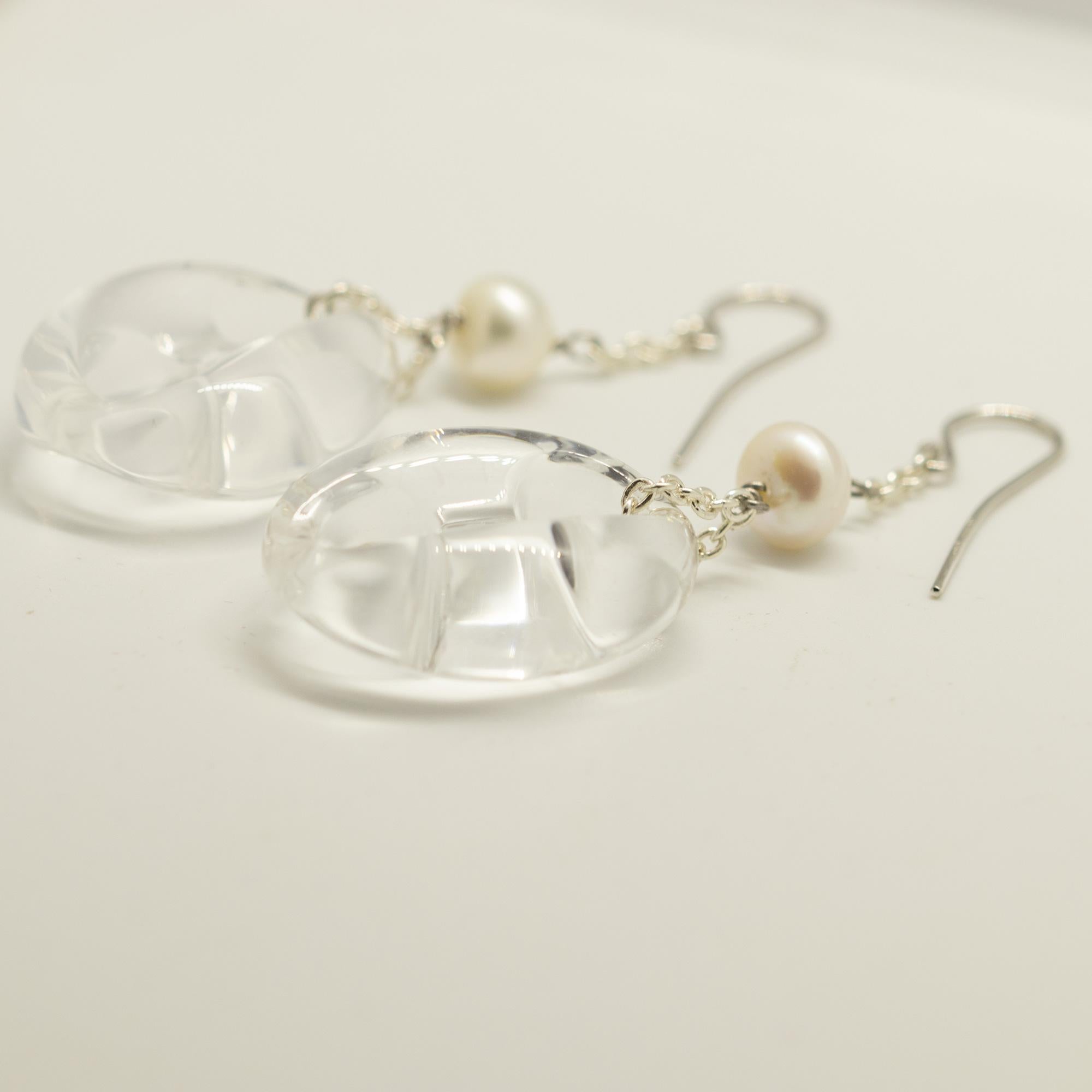 Rock Crystal Marine Mash Sterling Silver Dangle Pearl Earrings Intini Jewels In New Condition For Sale In Milano, IT