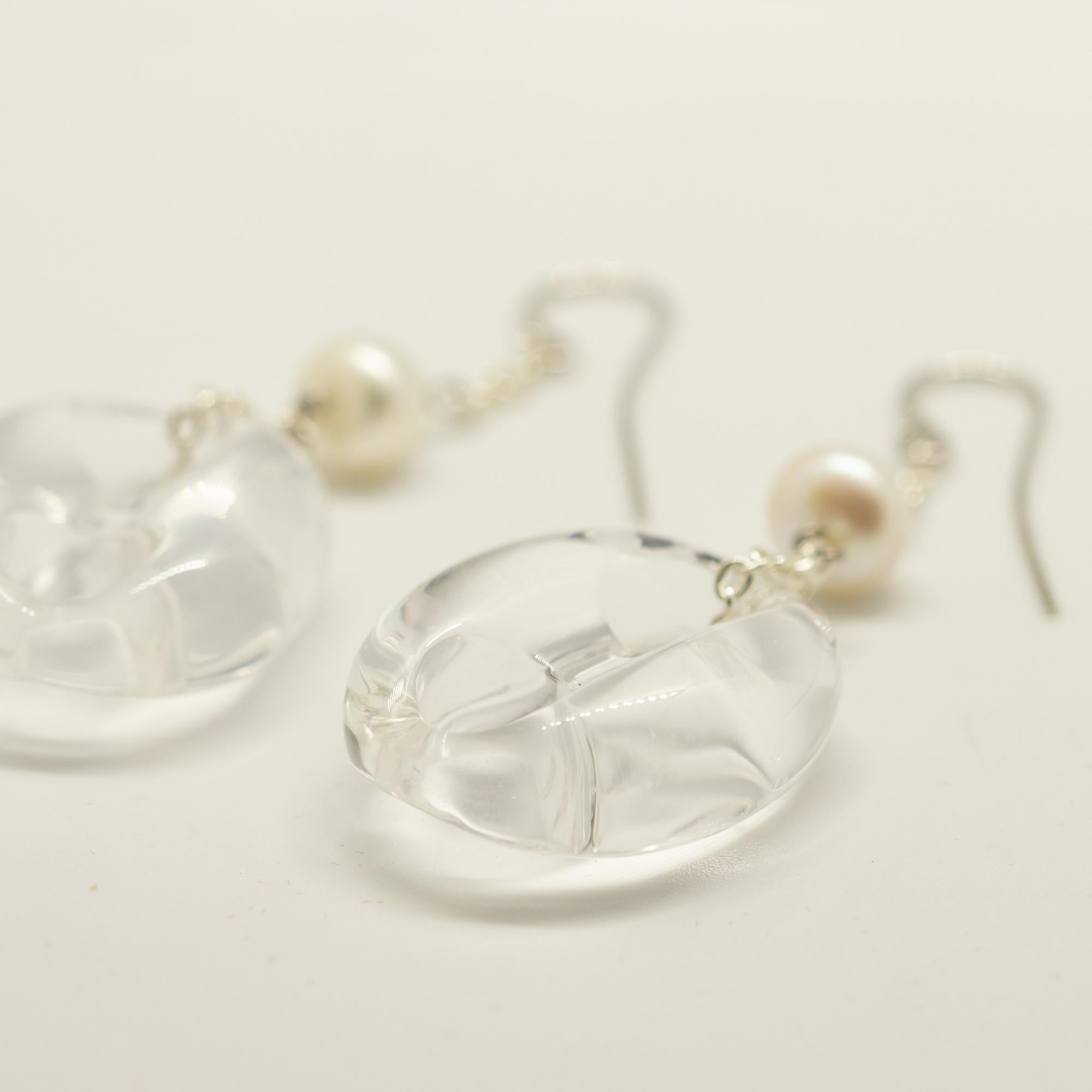 Women's Rock Crystal Marine Mash Sterling Silver Dangle Pearl Earrings Intini Jewels For Sale