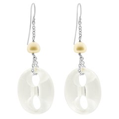 Rock Crystal Marine Mash Sterling Silver Dangle Pearl Earrings Intini Jewels