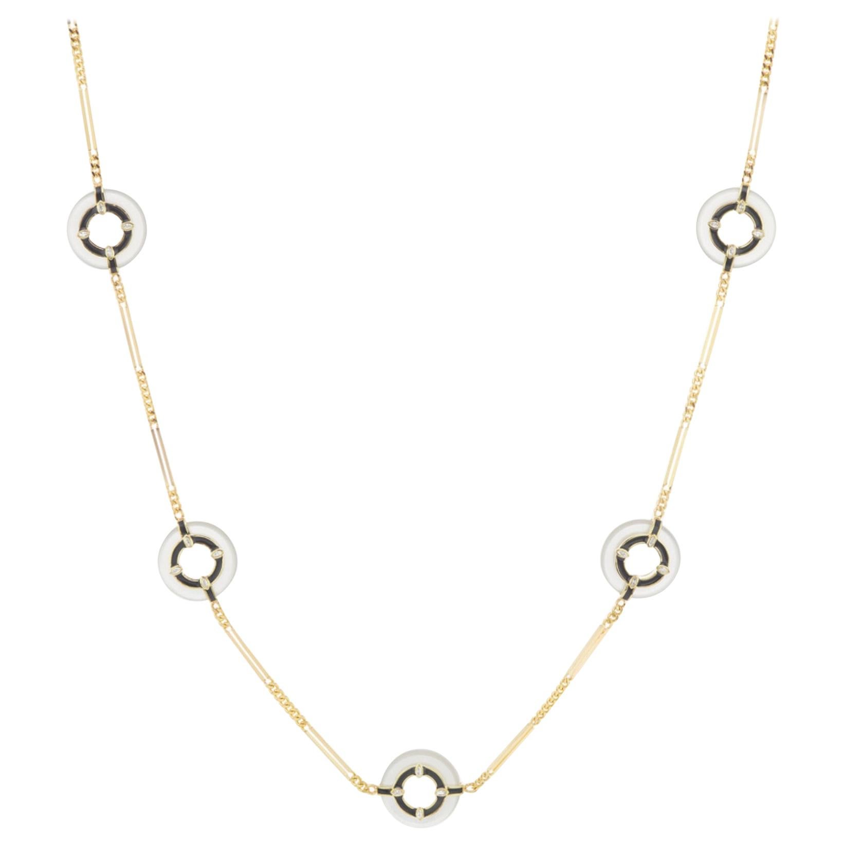 Rock Crystal, Marquise Diamond and Black Enamel Reversible Necklace in 18K