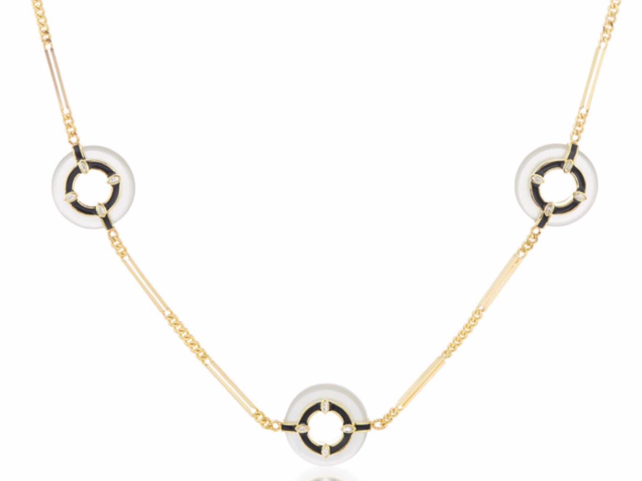 Reversible Halskette aus Bergkristall, Marquise-Diamant und schwarzer Emaille in 18K (Zeitgenössisch) im Angebot