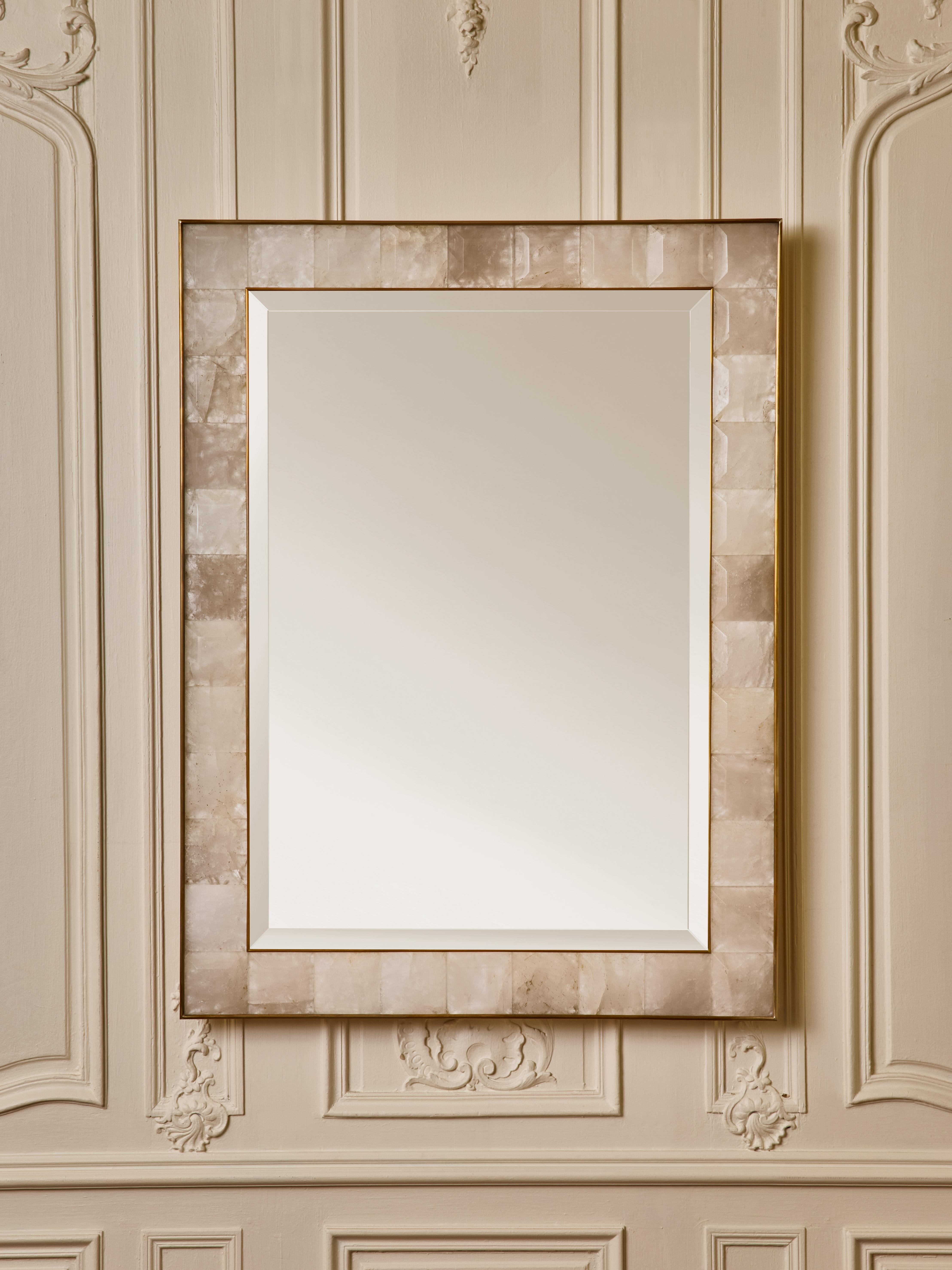 Superb  mirror with frame in bevelled rock crystal incrustations. 
Creation by Studio Glustin . 