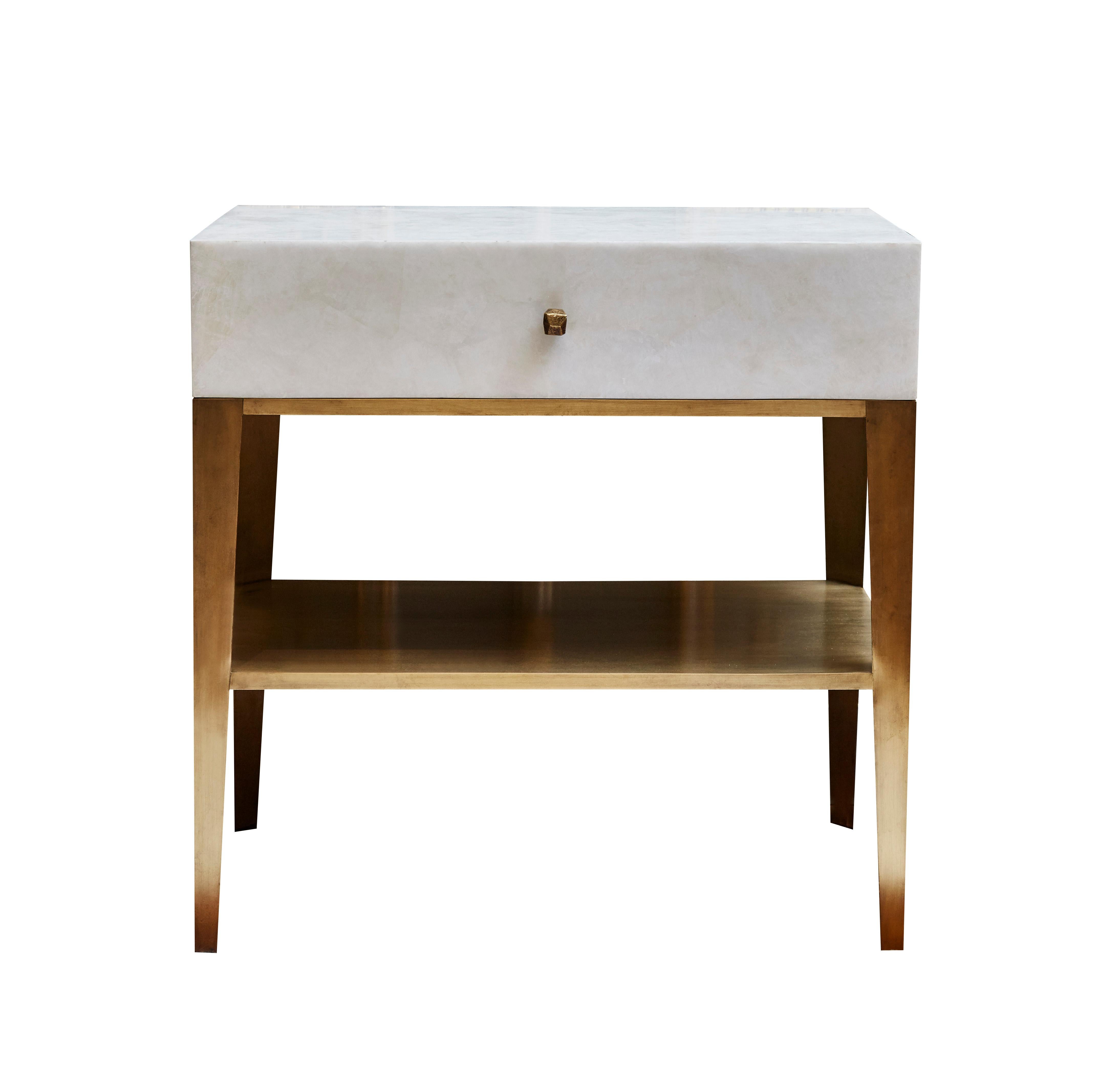 This pair of bedside tables are made in brass and rock crystal, it has one-drawer. Modern creation by Studio Glustin.