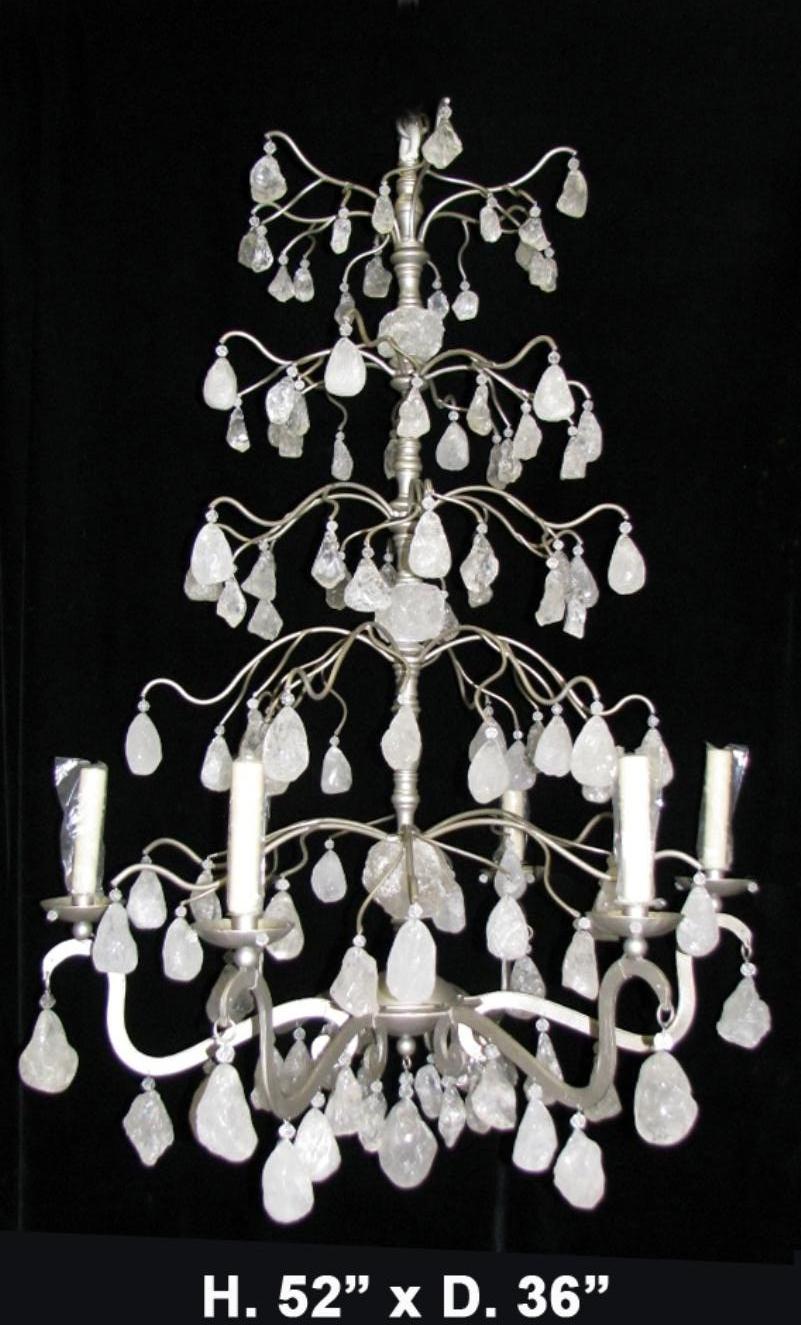 Exceptional Rock Crystal nugget 6 light chandelier, in beautiful tree motive.
Comes with 3 foot chain and a canopy.
Available finishes:
Bronze finish
Antique black
Antique gold
Antique silver