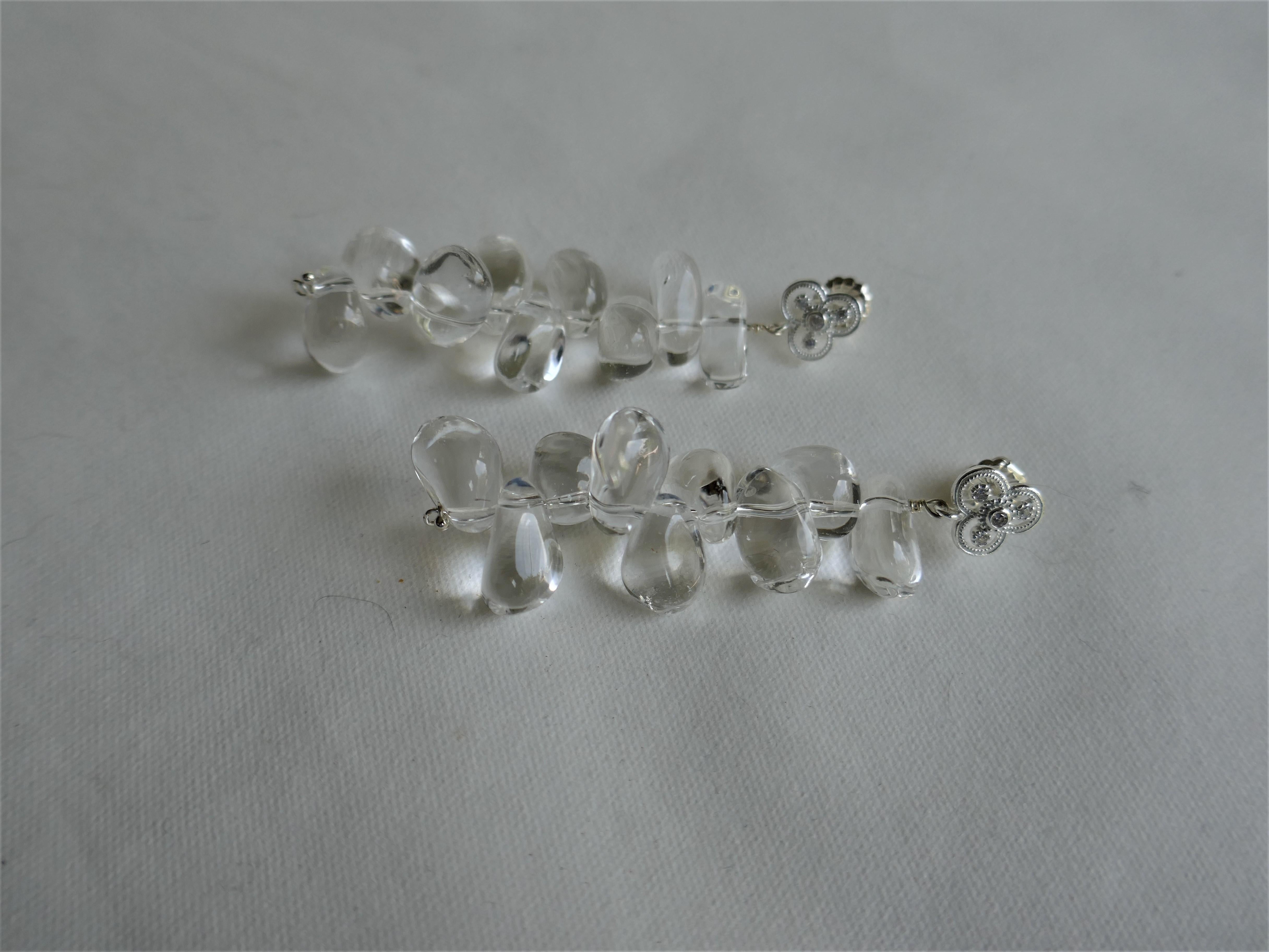 Rock Crystal Nuggets 925 Sterling Silver Cubic Zirconia Post Earrings In New Condition For Sale In Coral Gables, FL