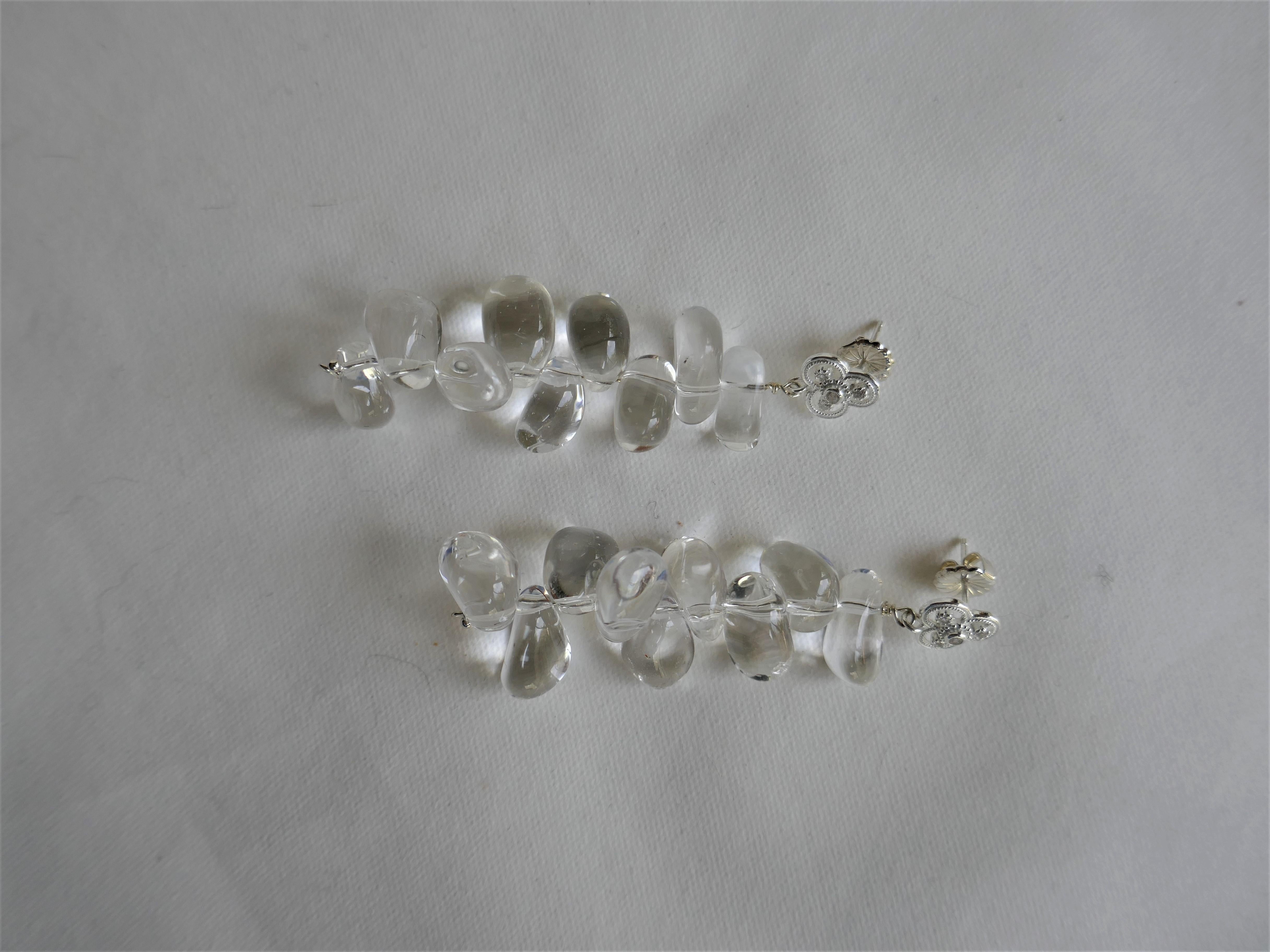 Women's or Men's Rock Crystal Nuggets 925 Sterling Silver Cubic Zirconia Post Earrings For Sale