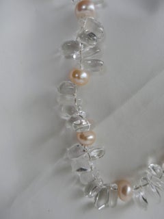 Rock Crystal Nuggets Cultured Pearl Gemstone Necklace 925 Sterling Silver Clasp