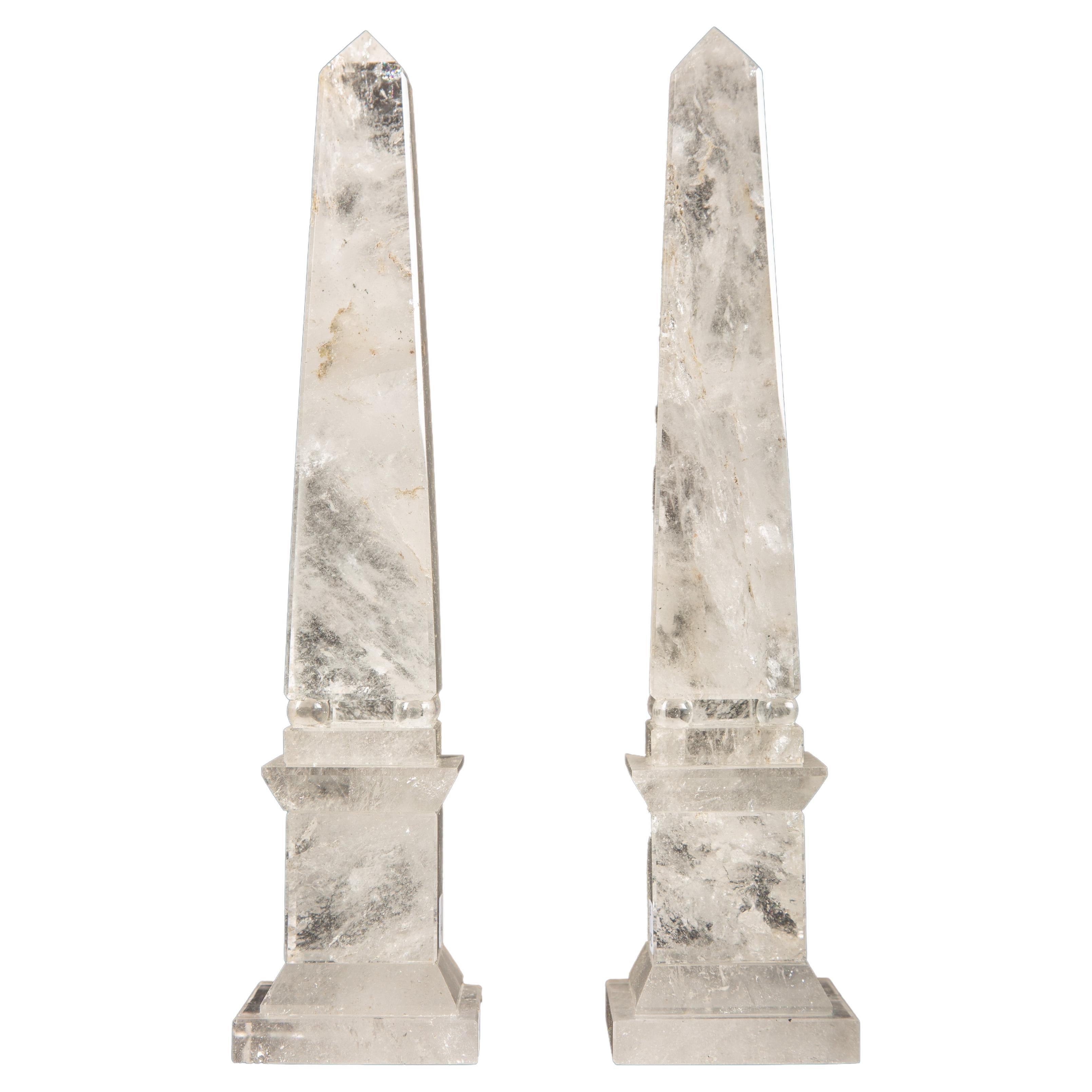 Rock Crystal Obelisk, 10.5" Pair For Sale