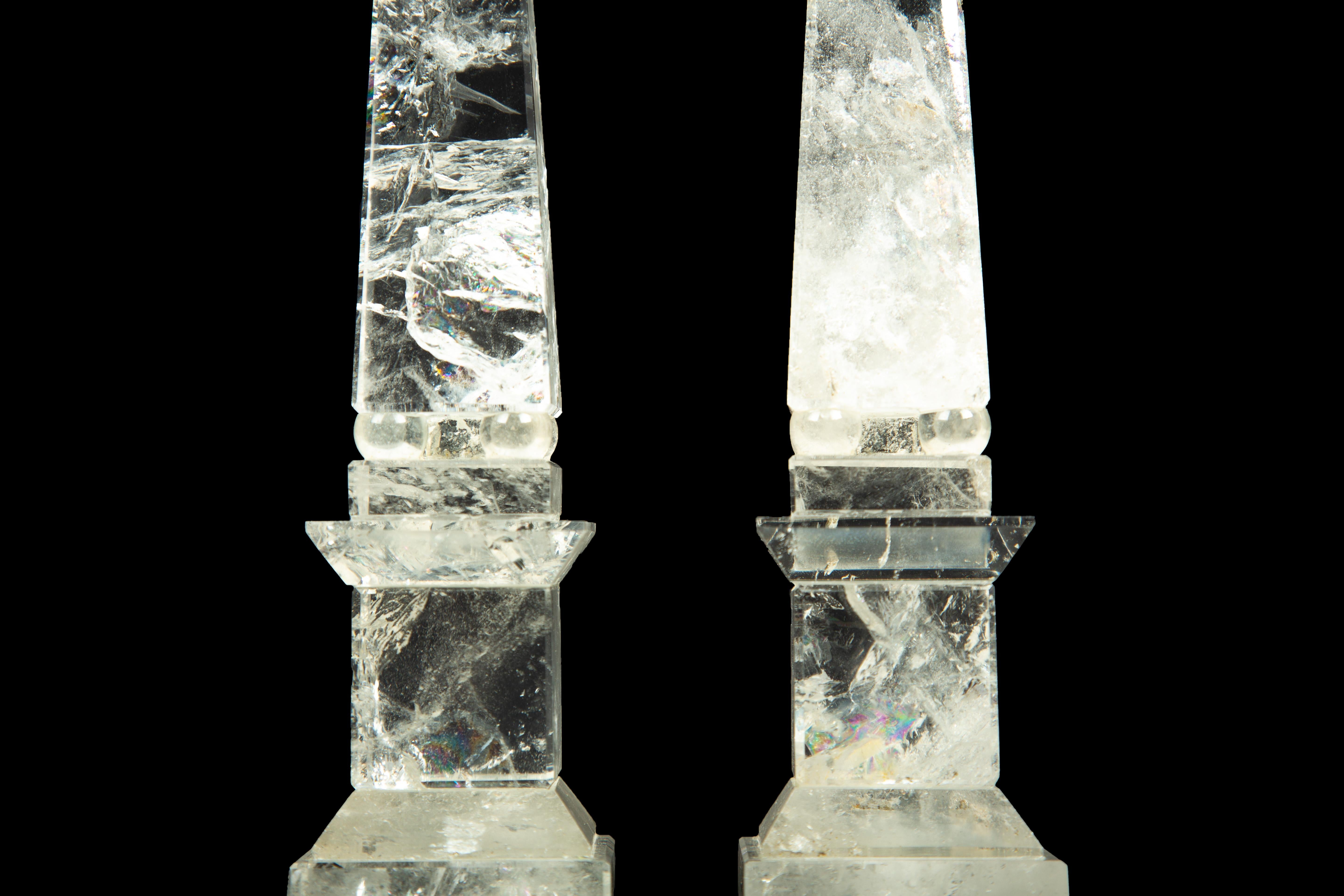 Rock Crystal Obelisk, Pair In New Condition In New York, NY