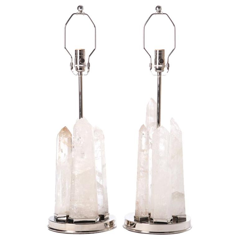Rock Crystal Obelisk Lamps with Nickel Bases
