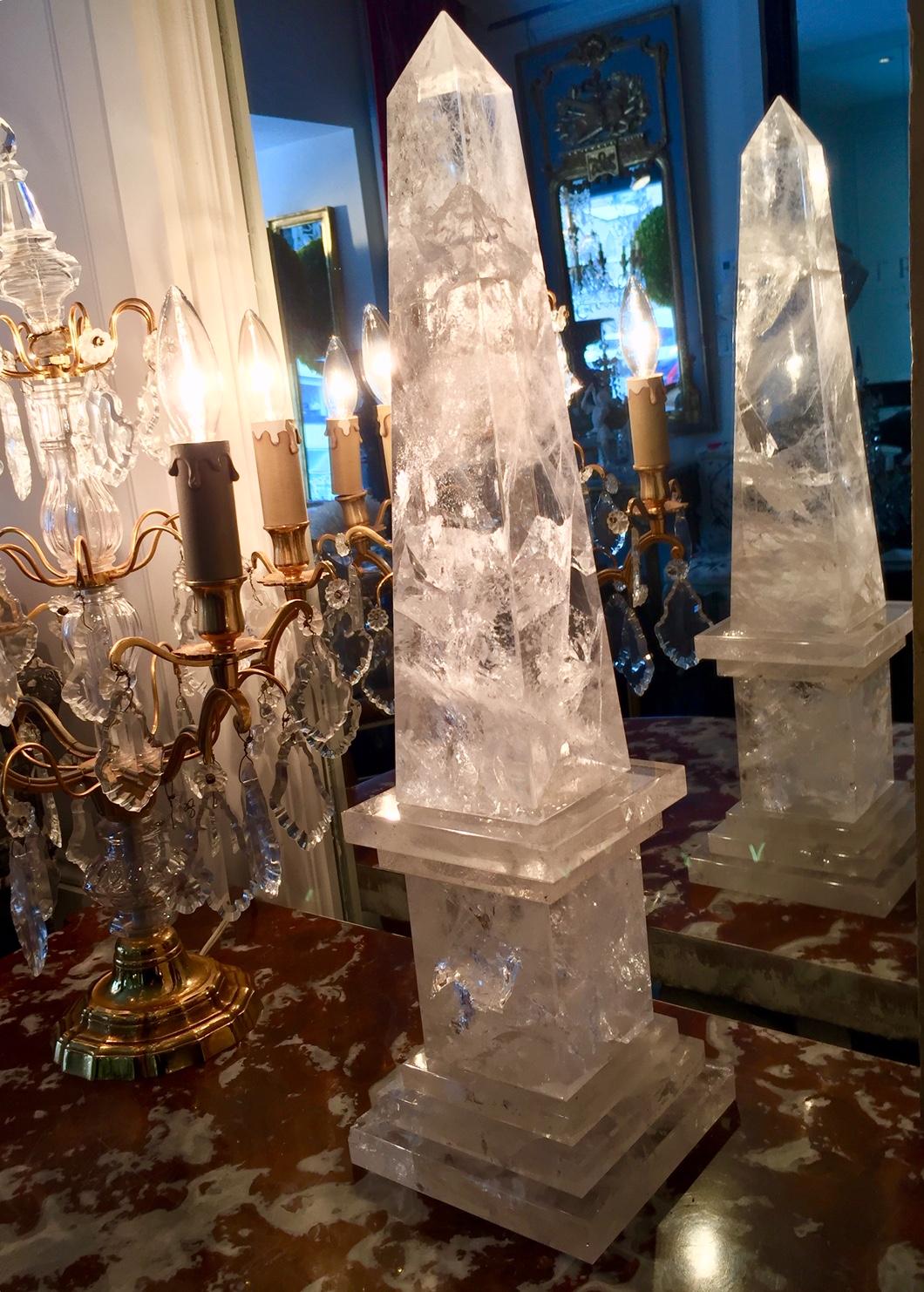 Rock Crystal Obelisks, Pair, French  In Excellent Condition For Sale In Montreal, Quebec