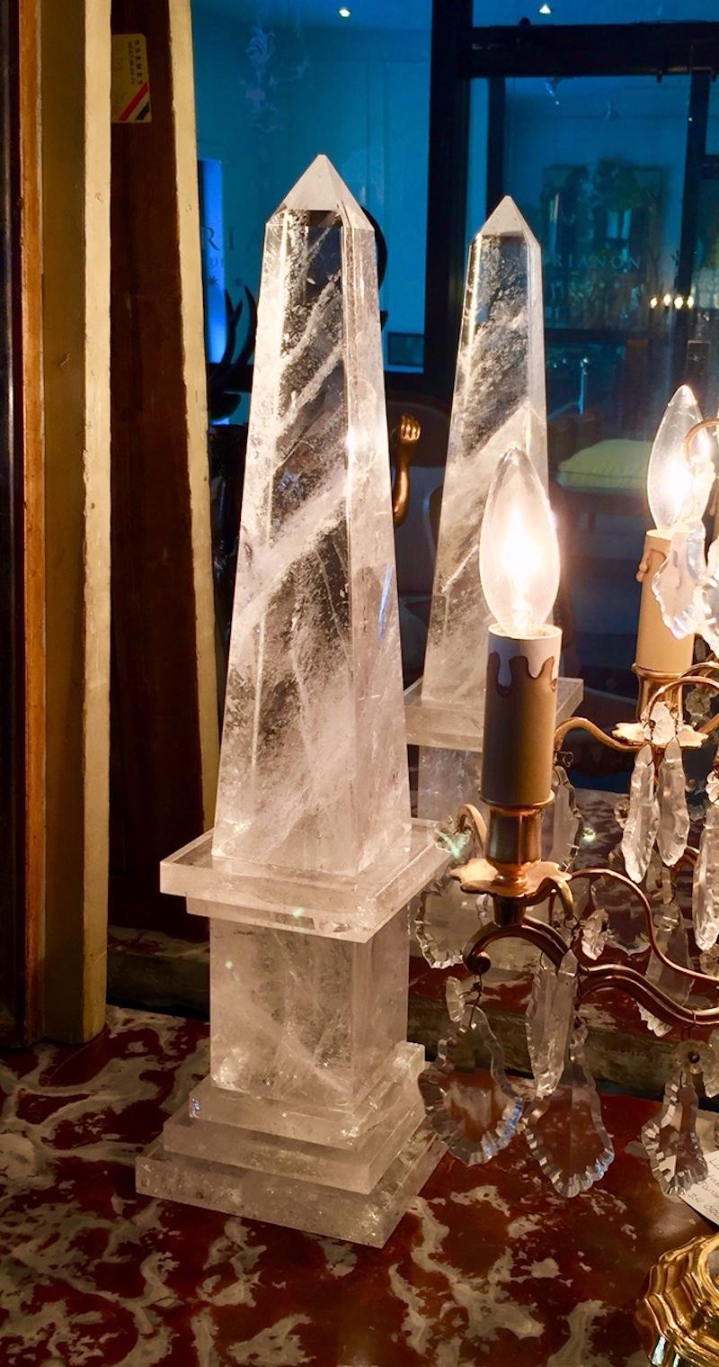 20th Century Rock Crystal Obelisks, Pair, French  For Sale