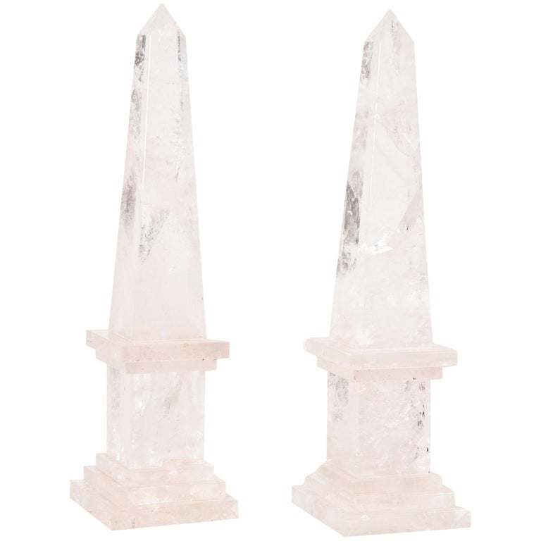 Rock Crystal Obelisks, Pair, French  For Sale