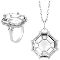 Goshwara Octagon Rock Crystal With Diamond Pendant And Ring