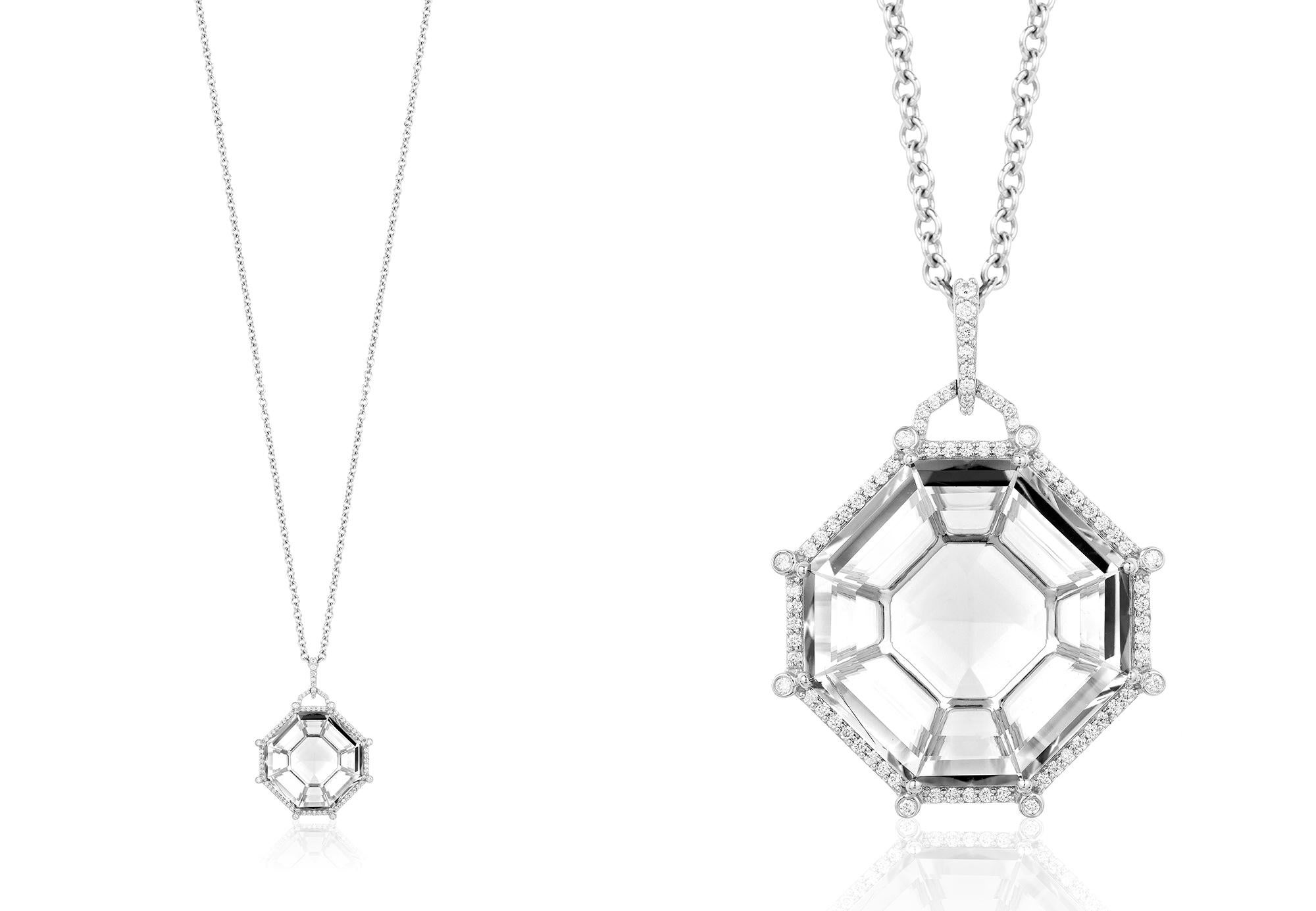Rock Crystal Octagon Pendant in 18K White Gold with Diamonds, from 'Gossip' Collection

Stone Size: 22.80 x 22.80 mm

Gemstone Approx Wt: Rock Crystal- 23.92 Carats.

Diamonds: G-H / VS, Approx. Wt: 0.45 Carats

*Chain included.
