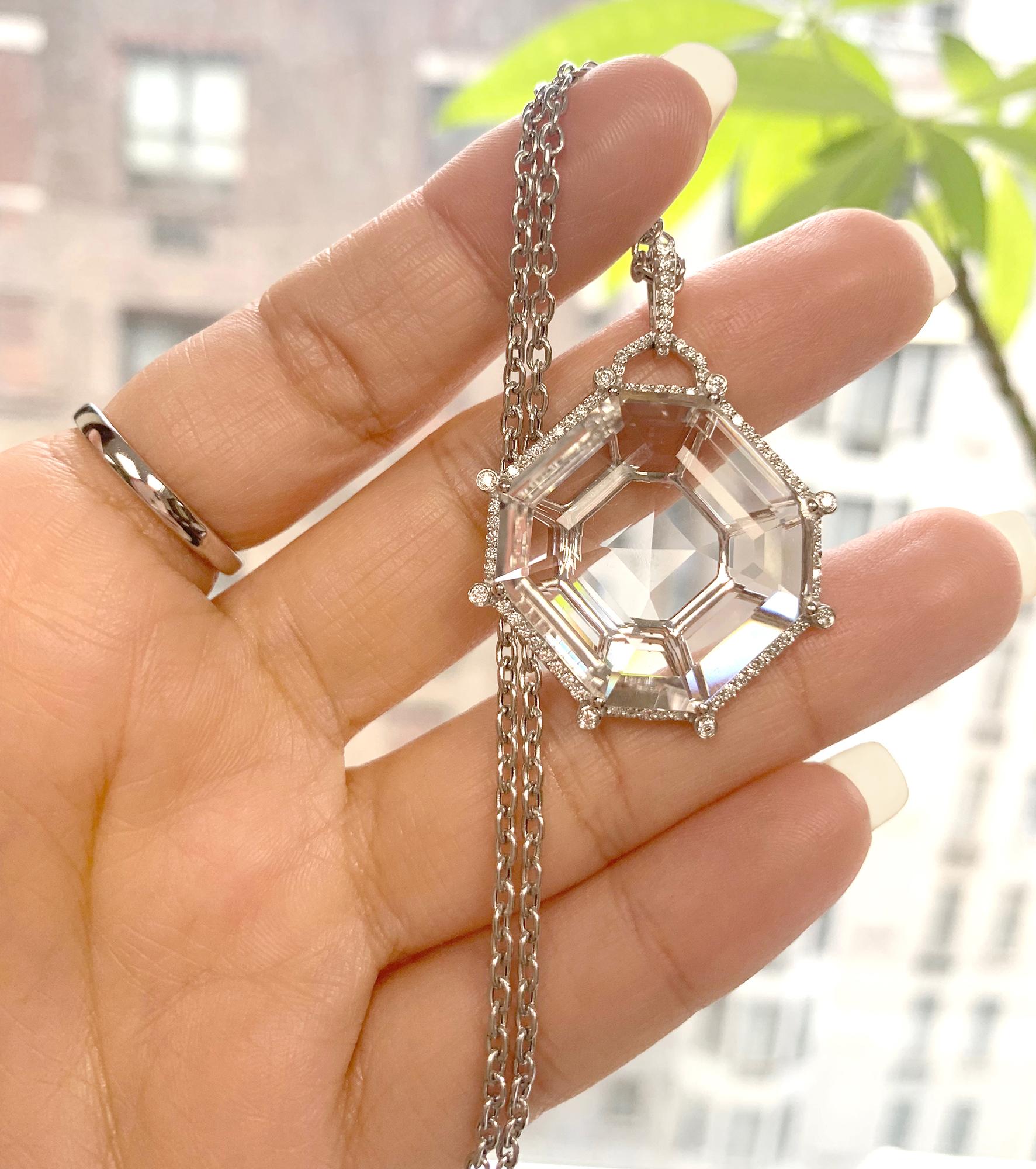 Goshwara Octagon Rock Crystal And Diamond Pendant In New Condition For Sale In New York, NY