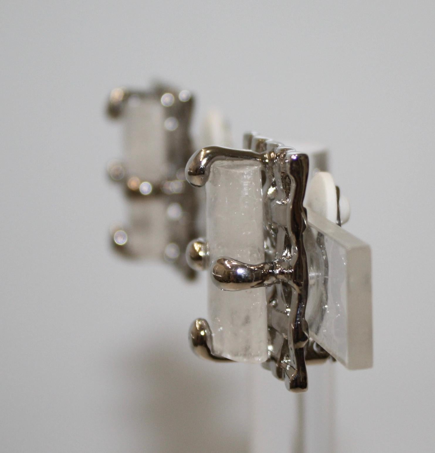 Rock Crystal on Palladium Clip Earrings  1
