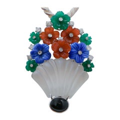 Rock Crystal, Onyx, Agate, Carnelian, Diamonds, Platinum and 18 Kt  Gold Brooch.