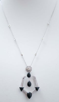 Rock Crystal, Onyx, Diamonds, 18 Karat White Gold Pendant Necklace.