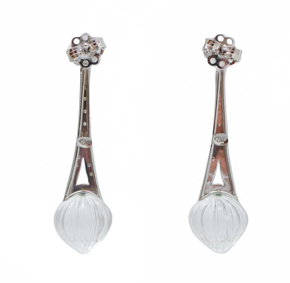 Pendientes Colgantes de Cristal de Roca, Ónice, Diamantes y Platino. Retro en venta