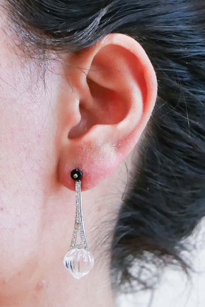 Pendientes Colgantes de Cristal de Roca, Ónice, Diamantes y Platino. en Bueno estado para la venta en Marcianise, Marcianise (CE)