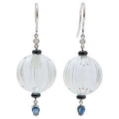Rock Crystal, Onyx, Sapphires, Diamonds, PLatinum earrings.