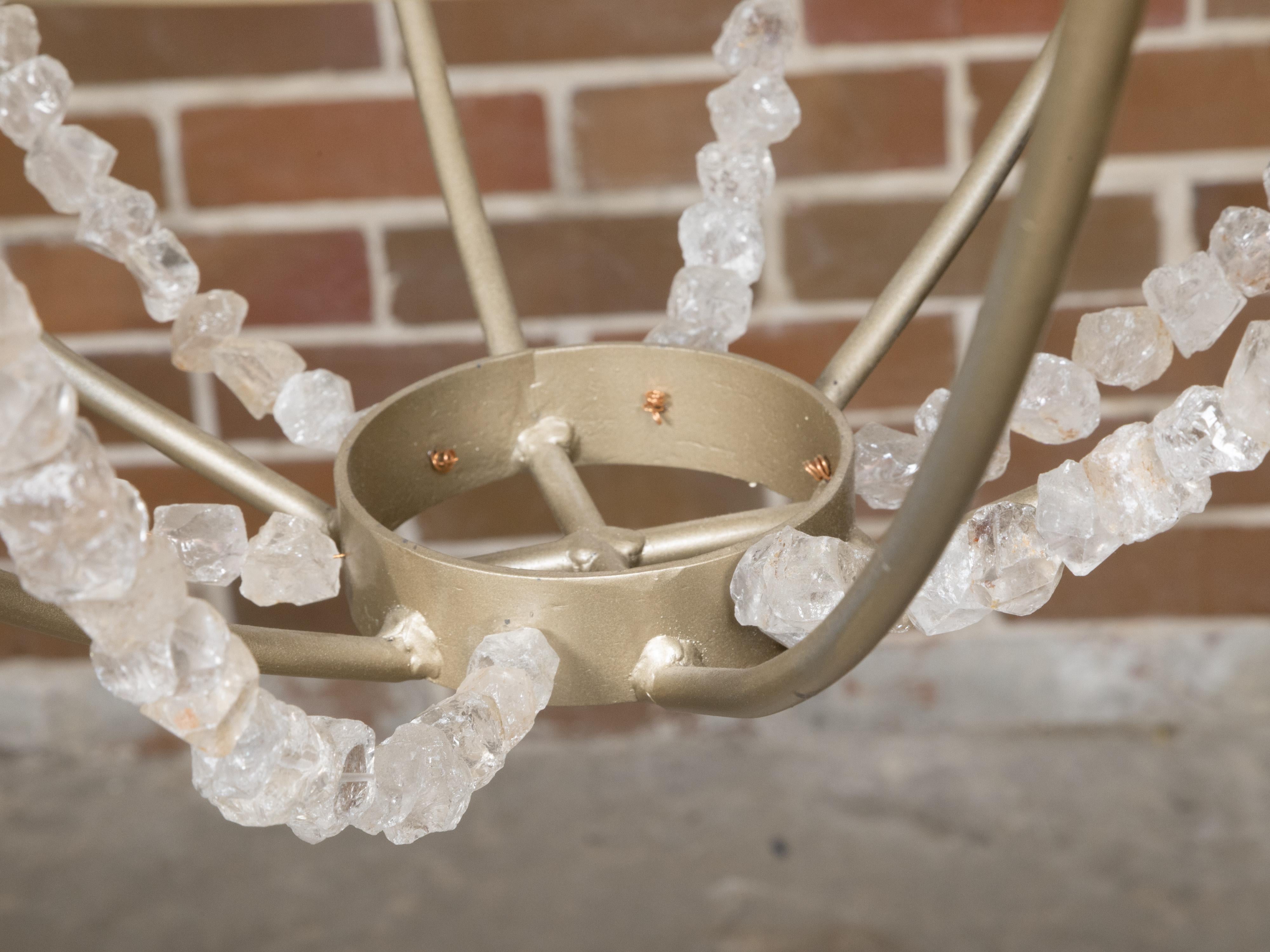Rock Crystal, Oyster and Steel Basket Six-Light Vintage Chandelier, US Wired For Sale 8