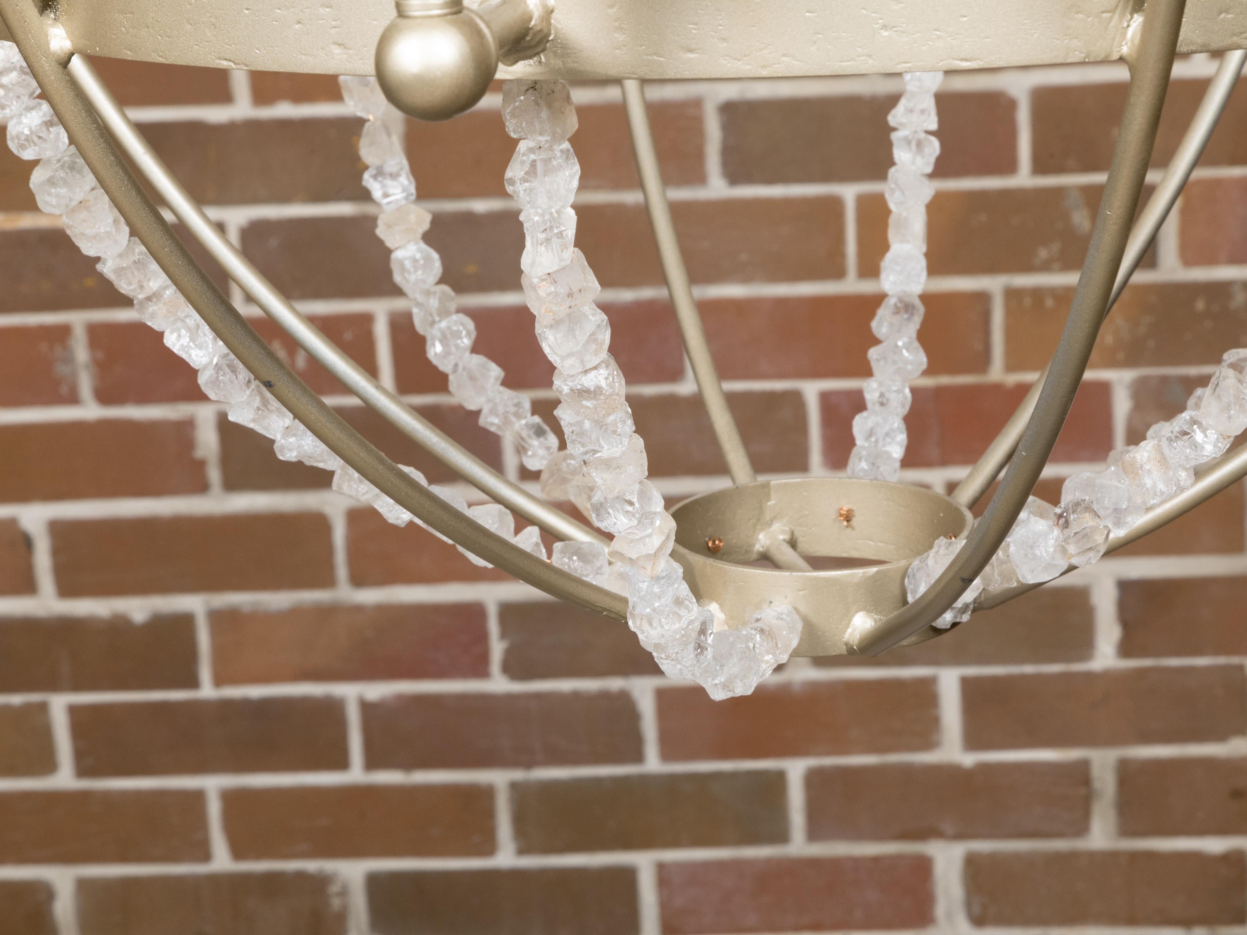 Rock Crystal, Oyster and Steel Basket Six-Light Vintage Chandelier, US Wired For Sale 9