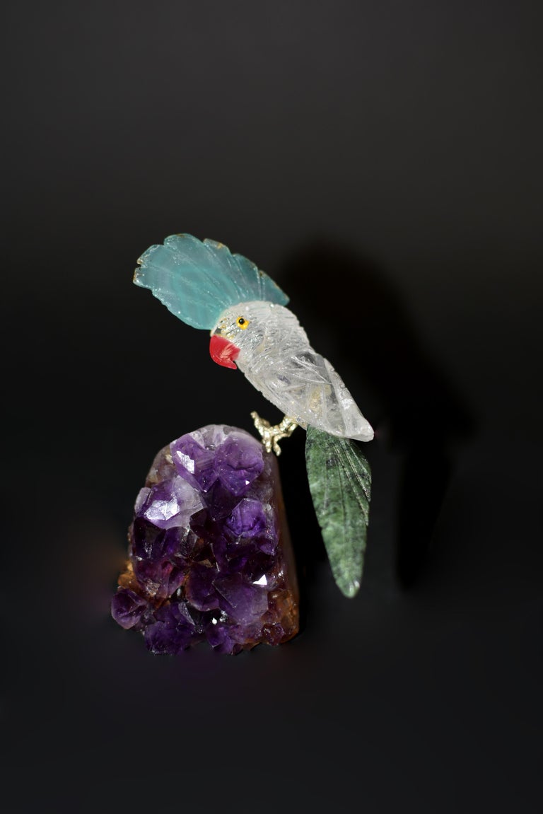 Rock Crystal Parrots Birds on Amethyst For Sale at 1stDibs