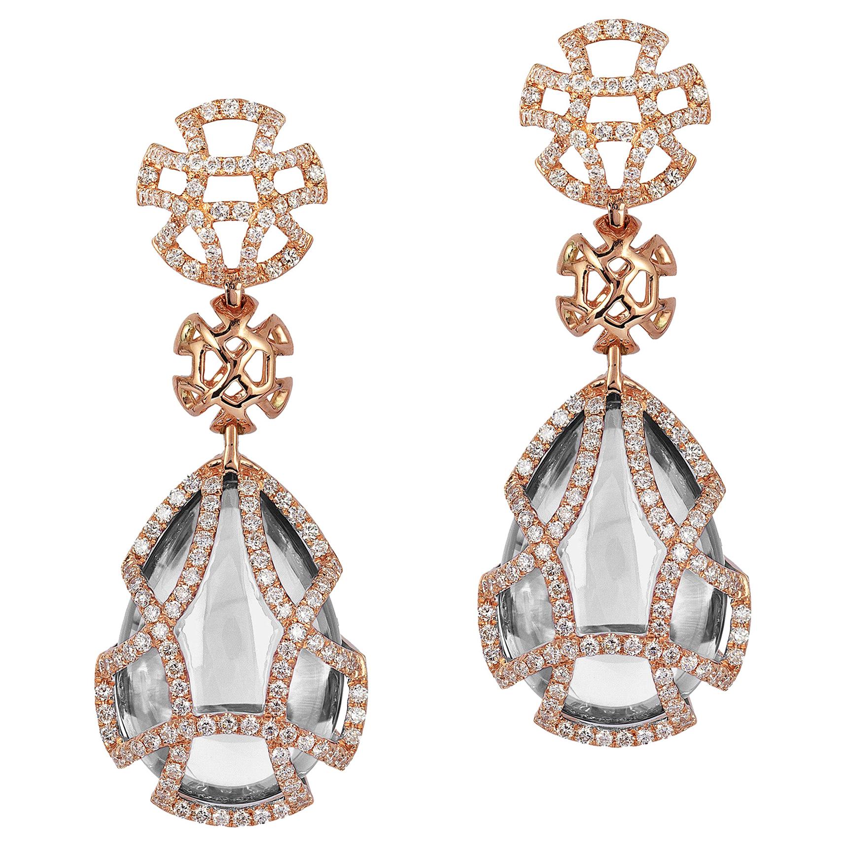 Goshwara Pear Shape Rock Crystal And Diamond Earrings For Sale