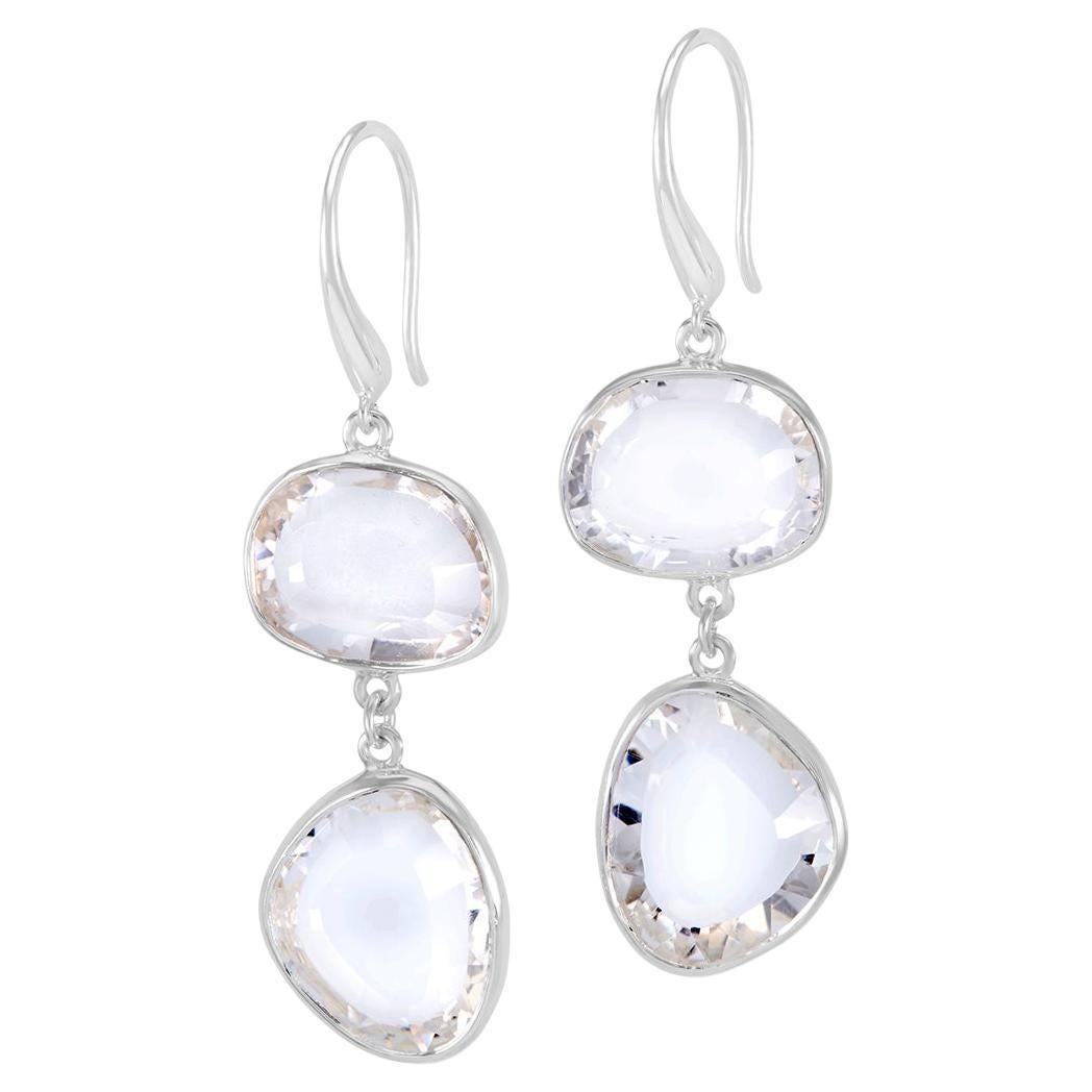 Rock Crystal Pebble Drop Earrings In Sterling Silver