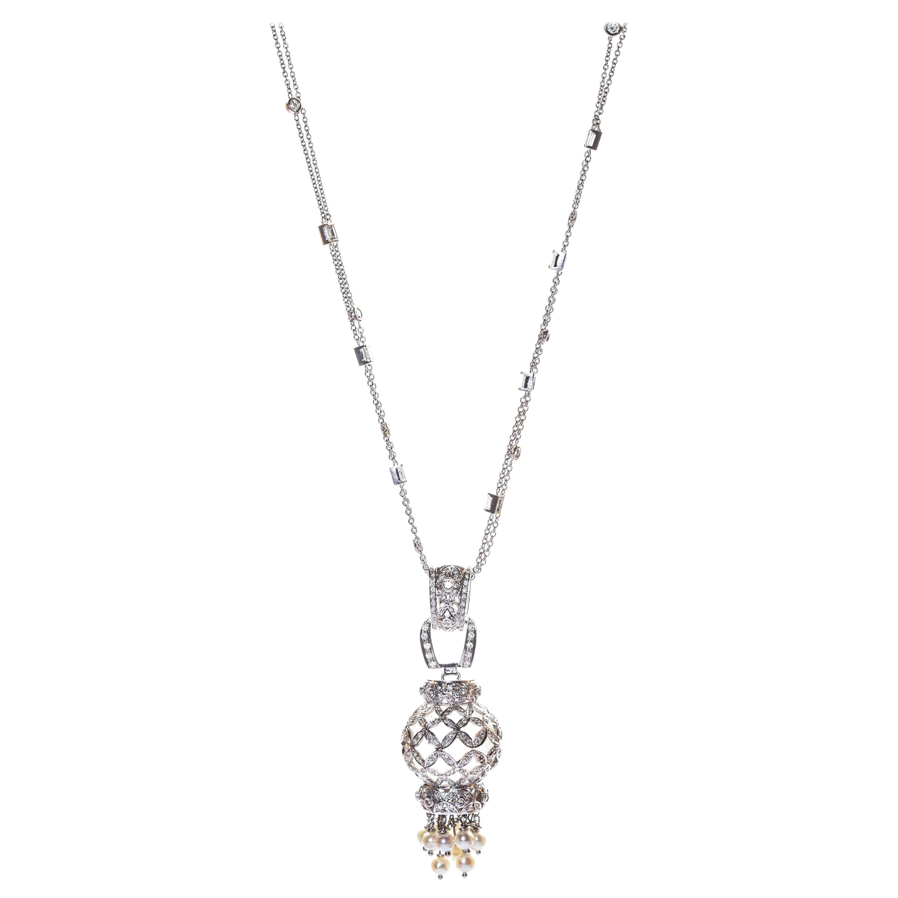 Rock Crystal Pendant Lamp Lariat in 18 Karat Gold and Diamonds