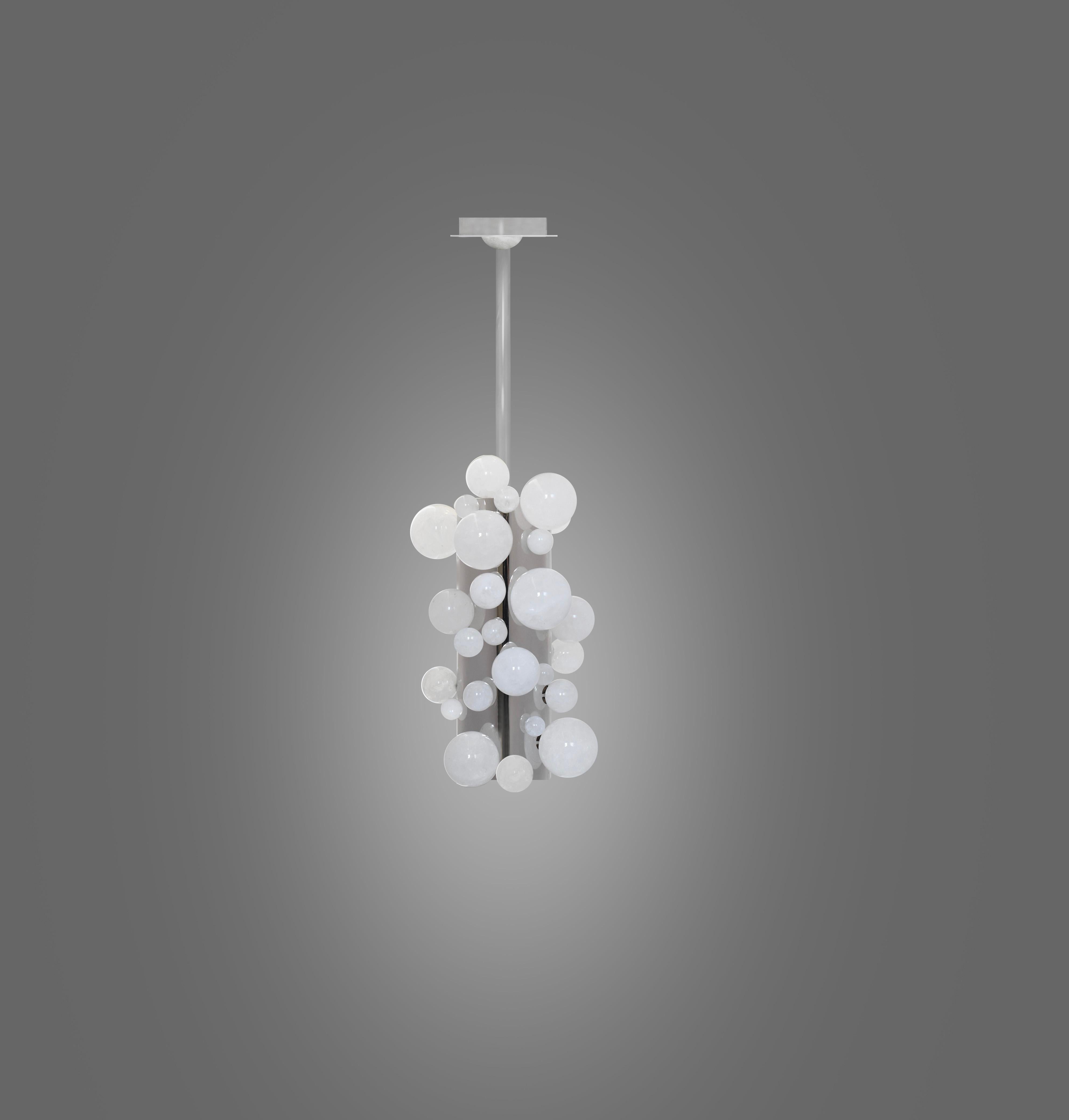 Rock Crystal Pendant Light by Phoenix In Excellent Condition For Sale In New York, NY