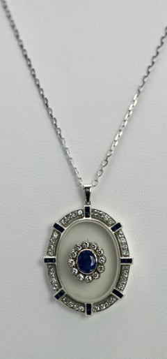 Rock Crystal Pendant Sapphire Diamonds 18K